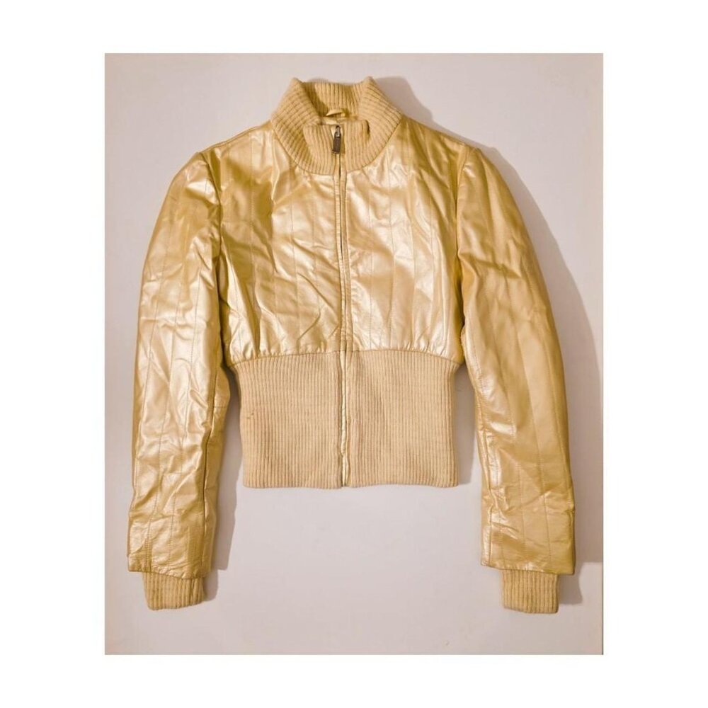 Y2K Bebe Butter Yellow Metallic Cropped Jacket ✨